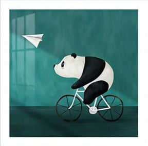Panda on Bicycle Crystal Porcelain Print