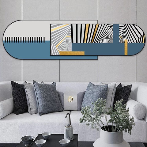 Gold and Blue Horizontal Layered Crystal Porcelain Print