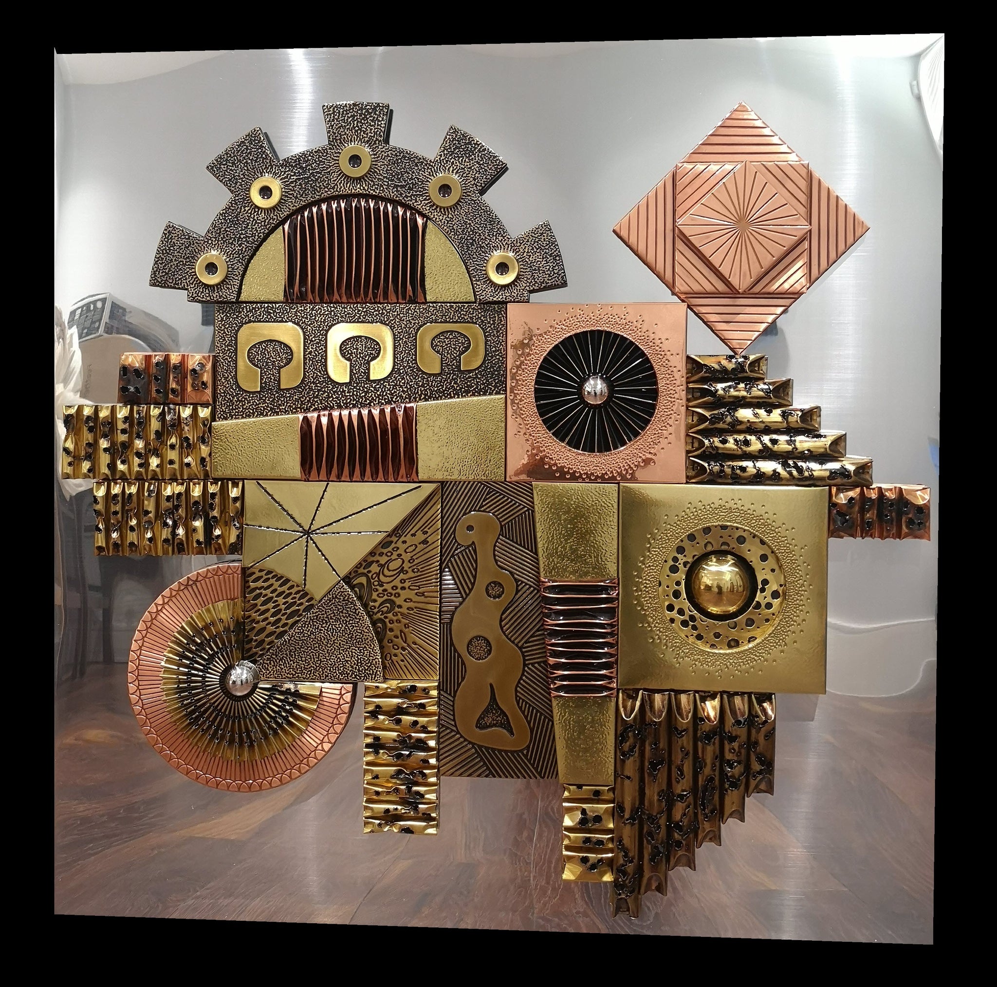 Mixed Metal Brutalist Wall Sculpture by Tito Chau