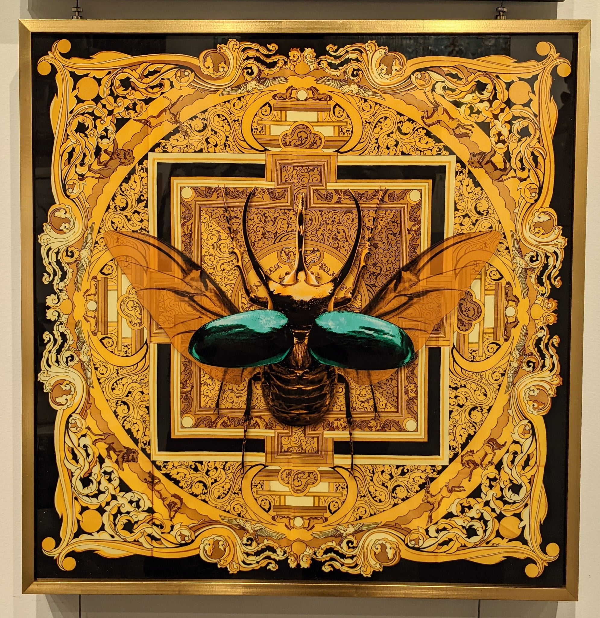 Blue Beetle on Gold Crystal Porcelain Print